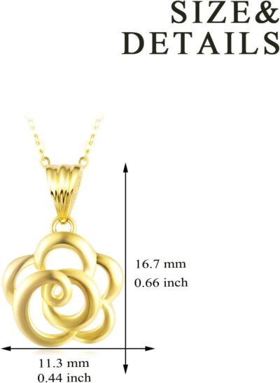 SISGEM 18k Yellow Gold Flower Pendant and Chain Necklace for Women, Jewelry Present for Wife, Gifts for Her, 18" - Image 2