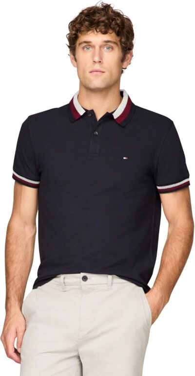 Tommy Hilfiger Men's Short Sleeve Casual Polo Shirts in Regular Fit with Stretch and Collar Designs