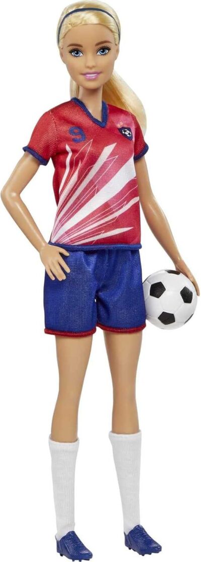 Barbie Careers Fashion Doll & Accessory, Soccer Player with Blonde Ponytail, #9 Uniform, Tall Socks, Cleats & Soccer Ball - Image 5