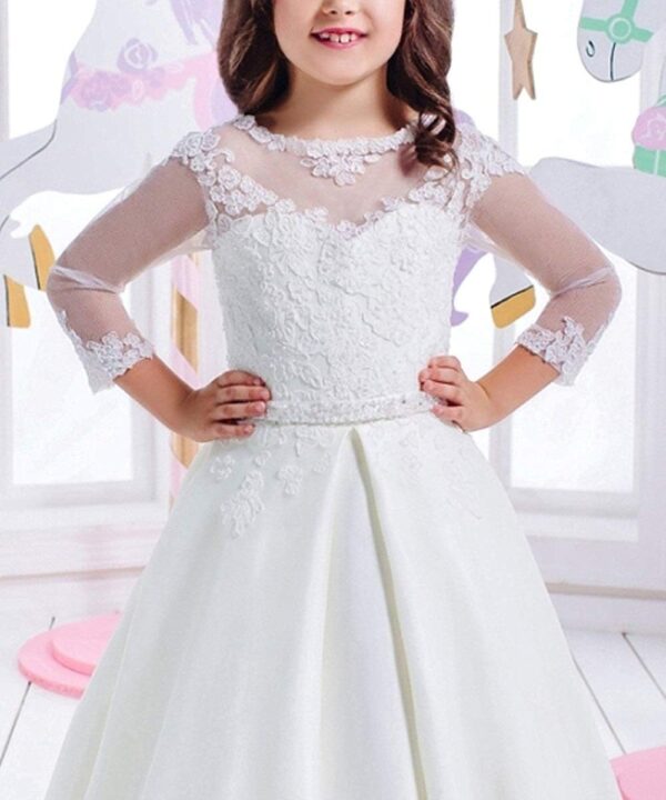 HEVECI White Holy Communion Dresses for Girls Long Sleeves Flower Girl Dress for Wedding - Image 3