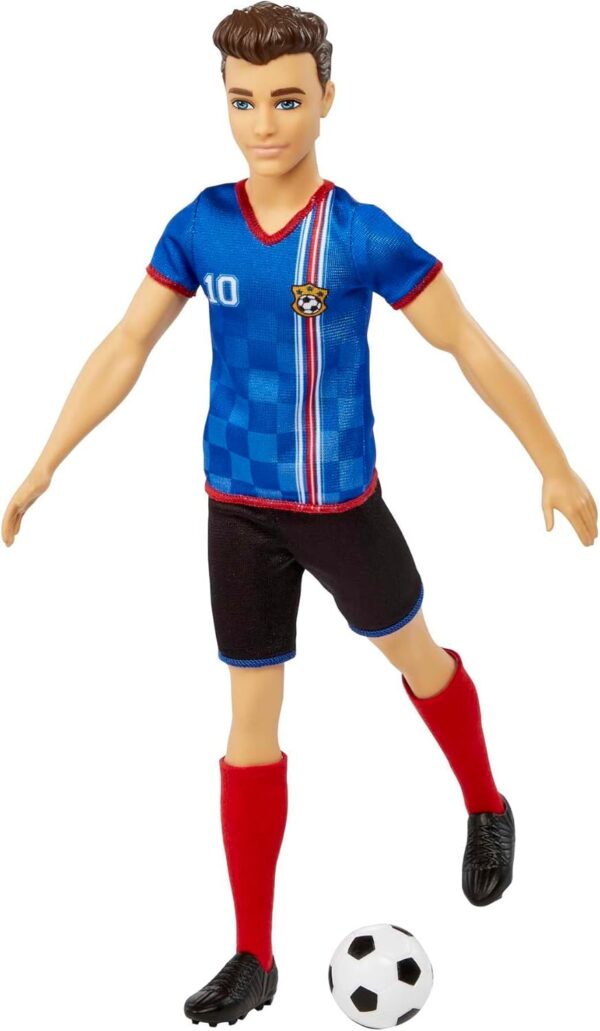 Barbie Careers Ken Fashion Doll & Accessory, Soccer Player with Cropped Hair, #10 Uniform, Tall Socks, Cleats & Soccer Ball - Image 2