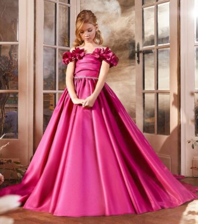 Off Shoulder Flower Girl Dress for Wedding Satin Princess Pageant Dresses for Girls Kids Party Ball Gowns with Pockets - Image 4