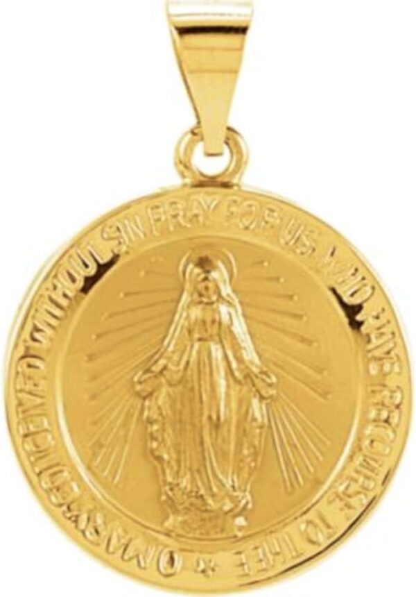 Bonyak Jewelry 14k Yellow Gold 18 mm Hollow Round Miraculous Medal - Image 4