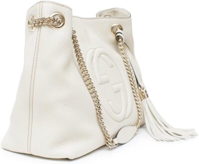 Gucci Soho Ivoire Ivory Gold Double Chain Soft Hobo Leather Shoulder Bag Italy Authentic New - Image 4