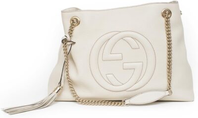 Gucci Soho Ivoire Ivory Gold Double Chain Soft Hobo Leather Shoulder Bag Italy Authentic New