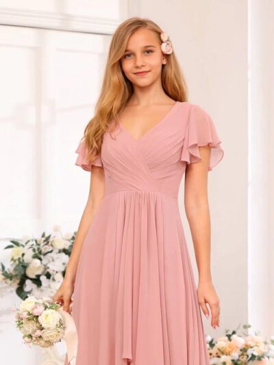 Chiffon Flower Girl Dresses for Wedding Junior Bridesmaid Dress with Ruffles for Teen Girls - Image 3