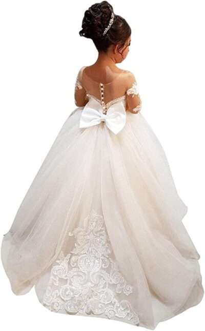 Magicdress Princess Long Flower Girls Lace Dresses Kids Wedding First Communion Tulle Ball Gown with Bow57