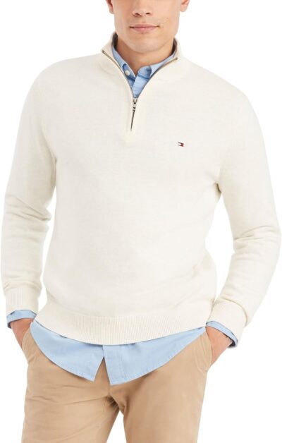 Tommy Hilfiger Men's Long Sleeve Cotton Quarter Zip Pullover Sweater