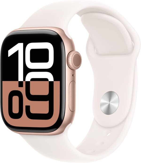 Apple Watch Series 10 [GPS + Cellular 42mm case] Smartwatch with Rose Gold Aluminium Case with Light Blush Sport Band - M/L. Fitness Tracker, ECG App, Always-On Retina Display, Water Resistant