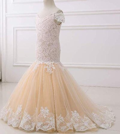 Girls' Lace Mermaid Flower Girl Dress Capped Sleeves Wedding Gown - Adela Collection - Image 2