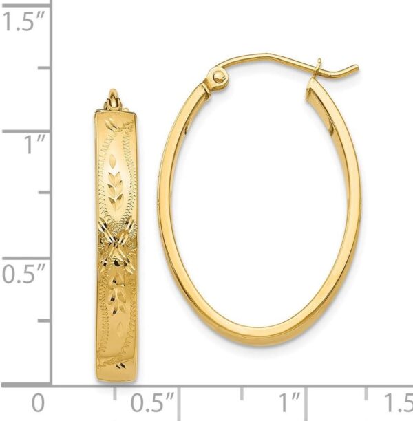 Roy Rose Jewelry 14K Yellow Gold Satin & Diamond-Cut Oval Hoop Earrings ~ 4mm width - Image 4