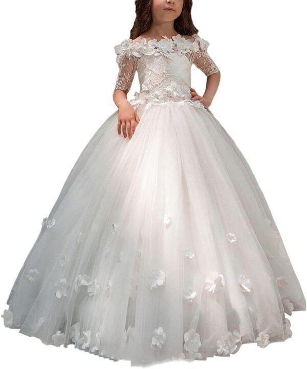 Mulanbridal Lace Flower Girl Dress for Weddings Butterfly Kids Trailing Pageant Ball Gowns