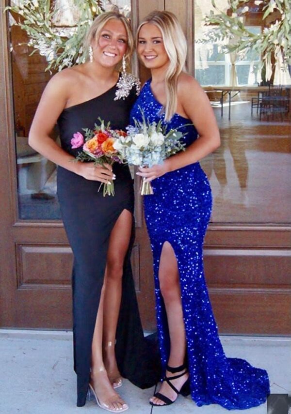 GUKARLEED Women's Sparkly Sequin Prom Dresses Long Ball Gown One Shoulder Homecoming Dresses High Slit Formal Dress - Image 3