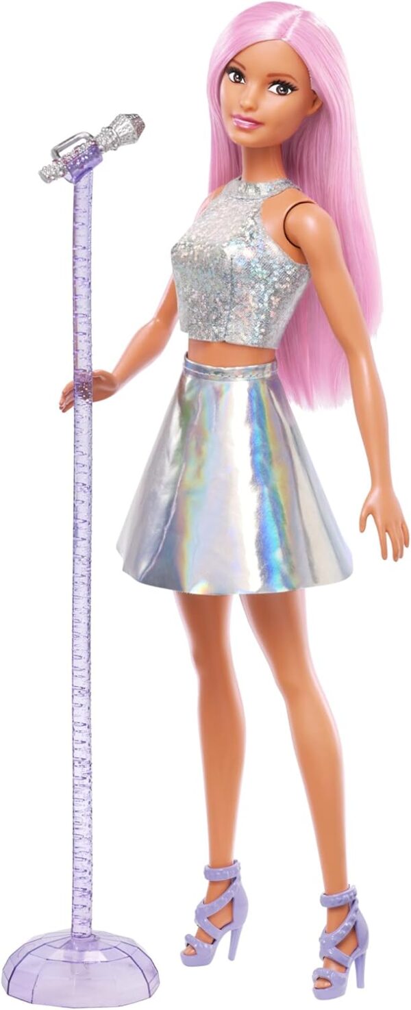 Barbie Careers Fashion Doll & Accessory, Pop Star with Pink Hair Wearing Iridescent Skirt with Microphone