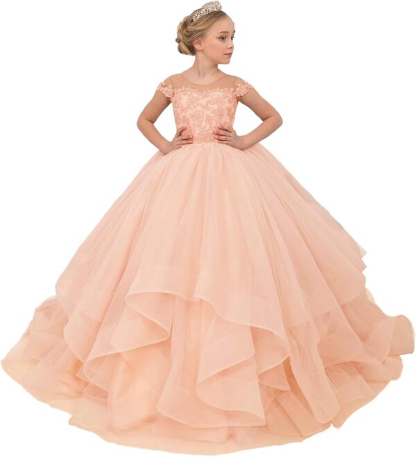 Pageant Dresses for Girls-Cap Sleeves Flower Girl Dresses Tulle Girls Party Dress