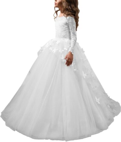 Abaowedding Lovely Flower Girl Dress Lace Long Sleeves Prom Gown