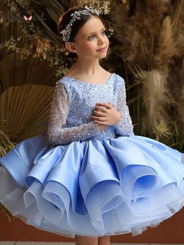 Flower Girl Dress Puffy Tulle Layers Birthday Party Dress Sequin Princess Pageant Dress for Girls FAY02 - Image 3