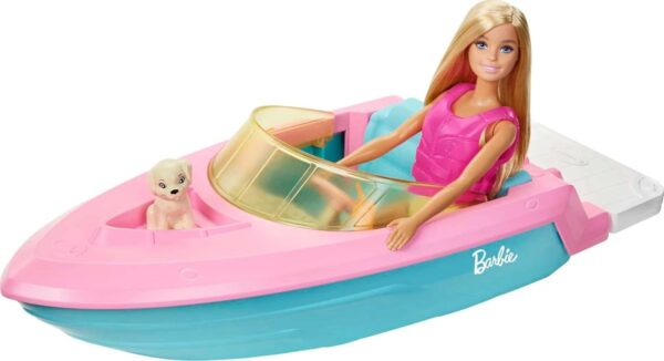 Barbie Doll & Toy Boat Playset with Pet Puppy, Life Vest & Beverage Accessories, Fits 3 Dolls & Floats in Water - Image 4