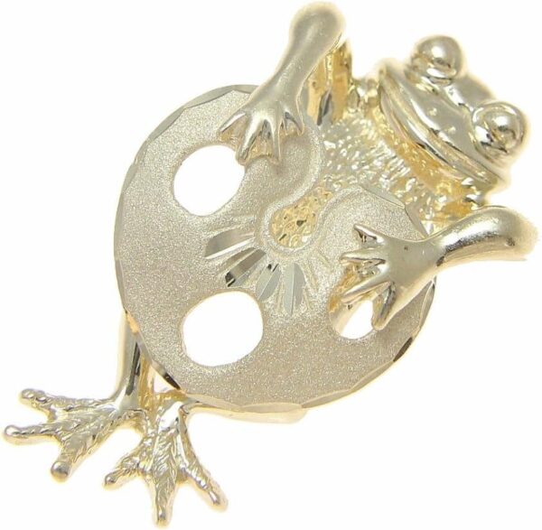 Arthur's Jewelry 14K solid yellow gold Hawaiian 17mm lucky happy frog lotus leaf slide pendant - Image 3