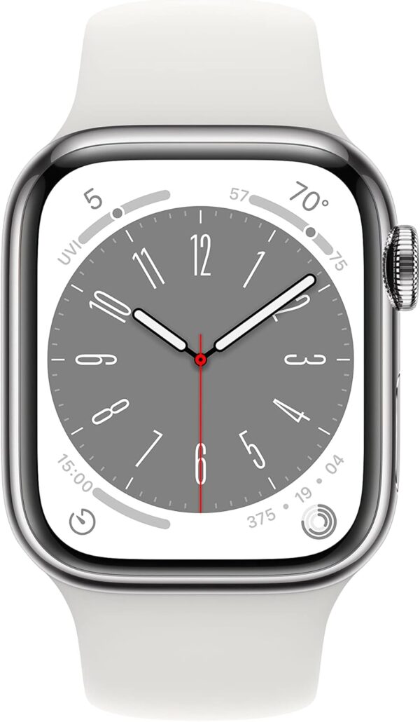 Apple Watch Series 8 (GPS + Cellular, 41mm) Silver Stainless Steel Case with White Sport Band, M/L (Renewed Premium) - Image 2