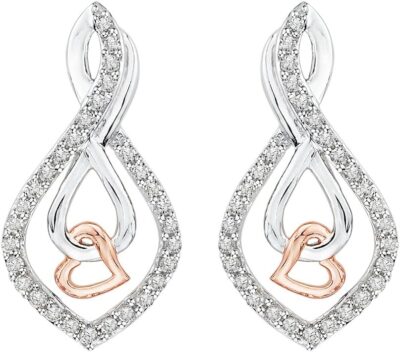 KATARINA Infinity Diamond Earrings and Pendant Necklace Jewelry Set in Sterling Silver Two Tone (3/8 cttw) - Image 3