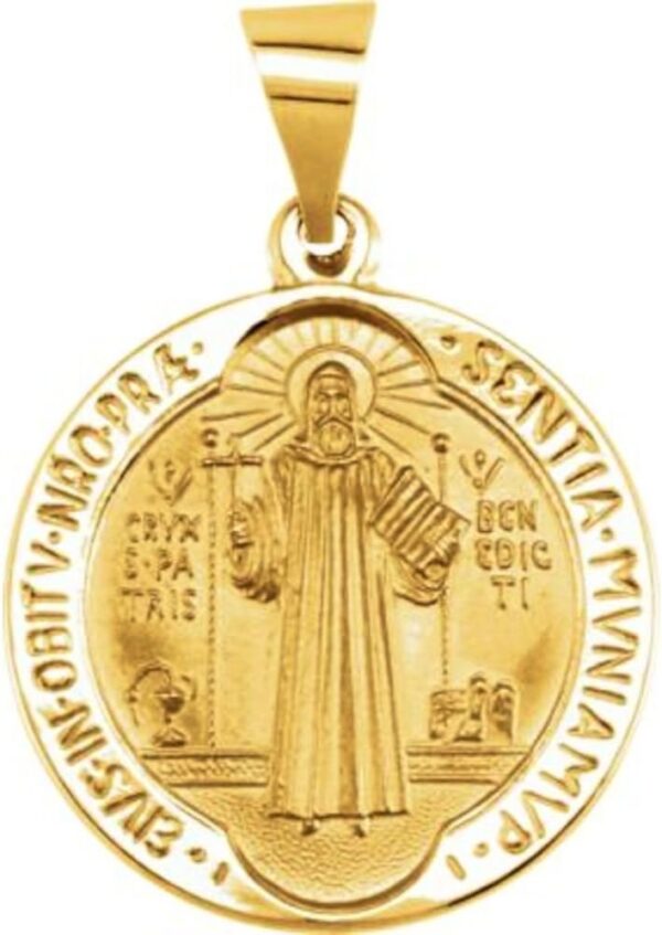 Bonyak Jewelry 14k Yellow Gold 18 mm Round Hollow St. Benedict Medal - Image 4