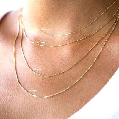 Jewelry Affairs 14k Yellow Solid Gold Mirror Box Chain Necklace, 0.7mm - Image 4