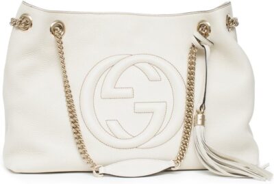 Gucci Soho Ivoire Ivory Gold Double Chain Soft Hobo Leather Shoulder Bag Italy Authentic New - Image 2