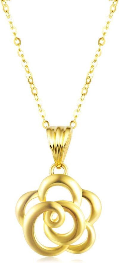 SISGEM 18k Yellow Gold Flower Pendant and Chain Necklace for Women, Jewelry Present for Wife, Gifts for Her, 18"