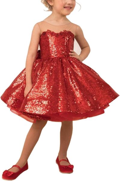 Sequin Tutu Short Flower Girl Dress Detachable Train Little Girls Party Toddler Dress