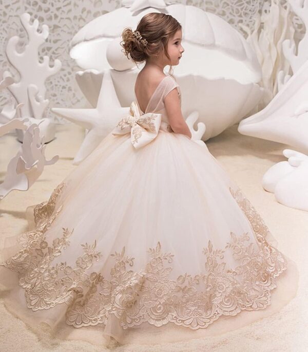 Lovely Flower Girl Dress Tulle lace Applique Princess Wedding Pageant Ball Gown - Image 3