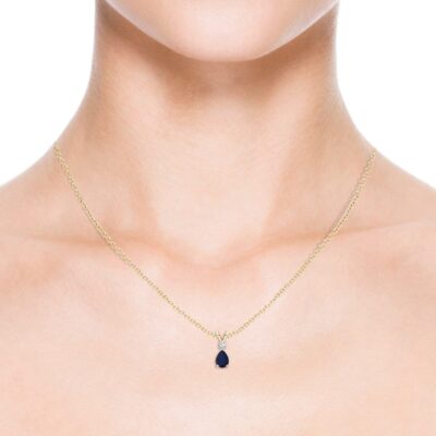 Angara Natural Blue Sapphire Teardrop Pendant with Diamond in Silver / 14K Solid Gold/Platinum | Birthday, Engagement, Anniversary, Wedding Jewelry Gift for Women - Image 4