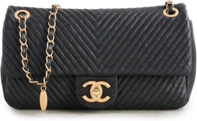 WHAT GOES AROUND COMES AROUND Women's Pre-Loved Chanel Black Calfskin Surpique Chevron Bag