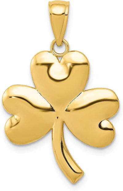 IceCarats 14K Solid Yellow Gold Lucky Clover Leaf Shamrock Flower Necklace Heart Irish Claddagh Celtic Charm Pendant Jewelry