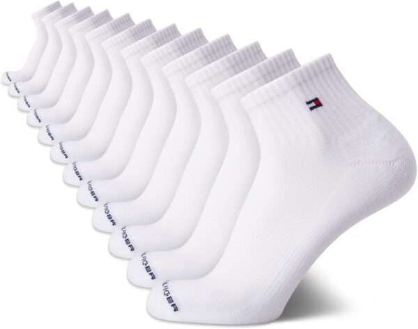 Tommy Hilfiger Men's Quarter Socks - 12 Pack Arch Support Cushion Comfort Socks - Athletic Ankle Socks for Men