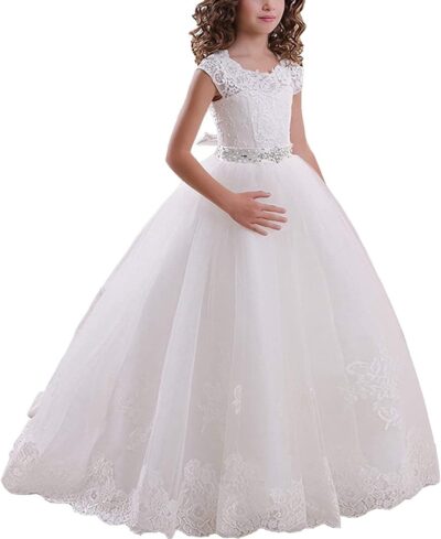 Abaowedding First Communion Dresses Flower Girl Dress Lace Up Communion Dress Ball Gown Girl Dress