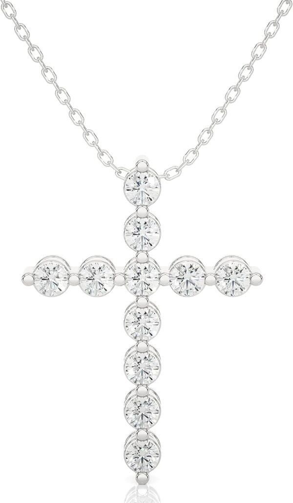 1/5 to 3/4 Carat Diamond Cross Pendant Necklace for Women in 14k White Gold (F-G, SI2-I1/I2, cttw) with 18 Inch Silver Chain and Lobster Claw