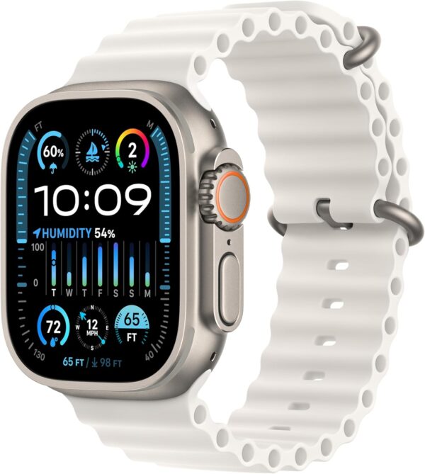 Apple Watch Ultra 2 [GPS + Cellular, 49mm] - Titanium Case With White Ocean Band, One Size (Renewed)