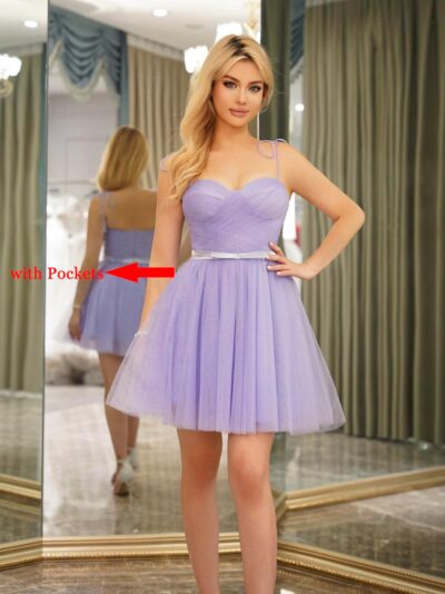 Dessiny Short Homecoming Dress for Teens 2024 Spaghetti Strap Princess Glitter Tulle Short Prom Dress with Pocket DE85 - Image 4