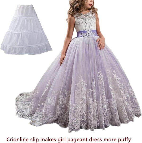 Princess Lilac Long Girls Pageant Dresses Kids Prom Puffy Tulle Ball Gown - Image 2