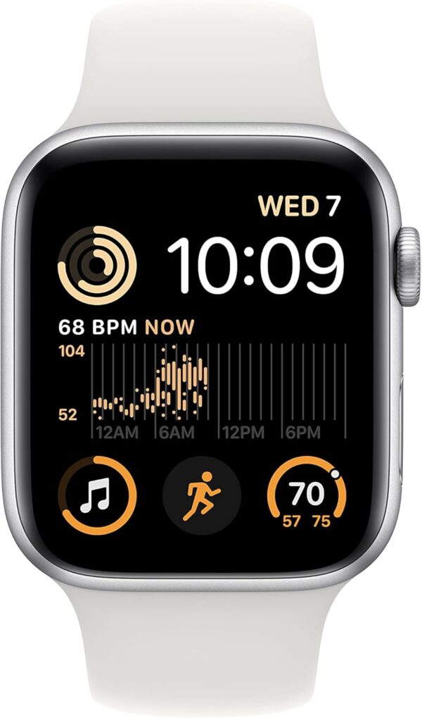 Apple Watch SE (2nd Gen) (GPS, 44mm) - Silver Aluminum Case with White Sport Band, S/M (Renewed) - Image 2