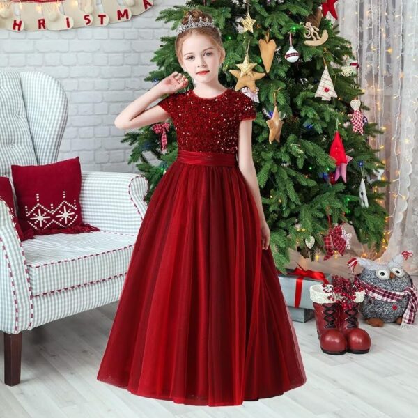 Flower Girl Dresses Wedding Bridesmaid Sequins Tulle Puffy Skirt Girls Birthday Party Pageant Gown Floor Length - Image 3