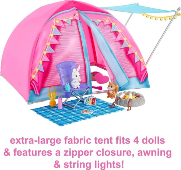 Barbie Dolls & 20 Accessories, It Takes Two Camping Tent Playset with Brooklyn & Malibu, Plus 2 Moving Animals - Image 3