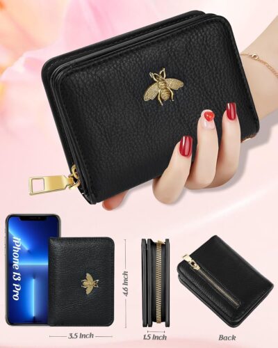 Bistup Bee RFID Credit Card Holder Wallet Women - Cute Leather Accordion Zipper Purse - Image 2