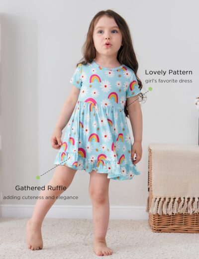 Toddler Girls Short Sleeve Summer Dress Buttery Soft Bamboo Viscose Twirl Dress - Image 2