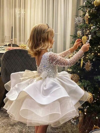 Flower Girl Dress Puffy Tulle Layers Birthday Party Dress Sequin Princess Pageant Dress for Girls FAY02 - Image 4