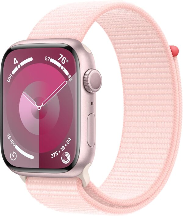 Apple Watch Series 9 [GPS 45mm] Smartwatch with Pink Aluminum Case with Pink Sport Loop. Fitness Tracker, Blood Oxygen & ECG Apps, Always-On Retina Display, Carbon Neutral