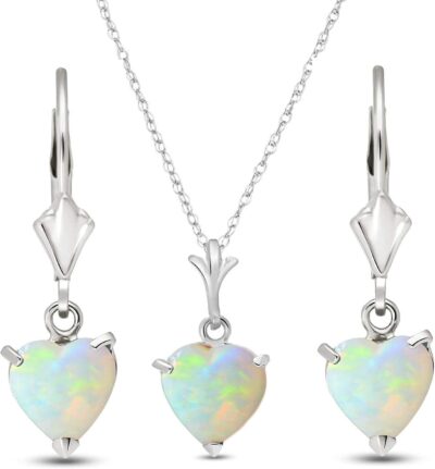 Galaxy Gold 14K Gold Opal Heart Necklace & Earrings Set - Natural Gemstone Jewelry