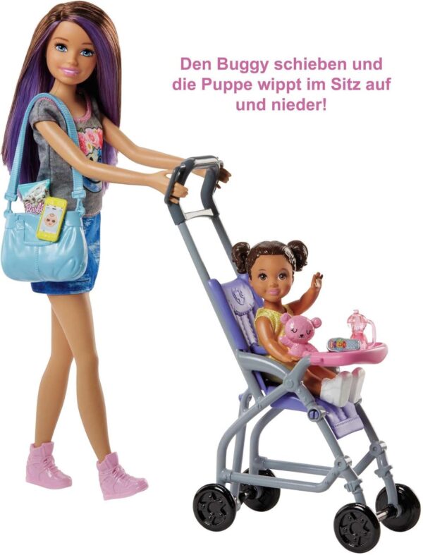 Barbie Skipper Babysitters Inc 2 Dolls & Accessories, Set with Brunette Skipper Doll, Small Doll & Bouncy Stroller (Amazon Exclusive) - Image 3