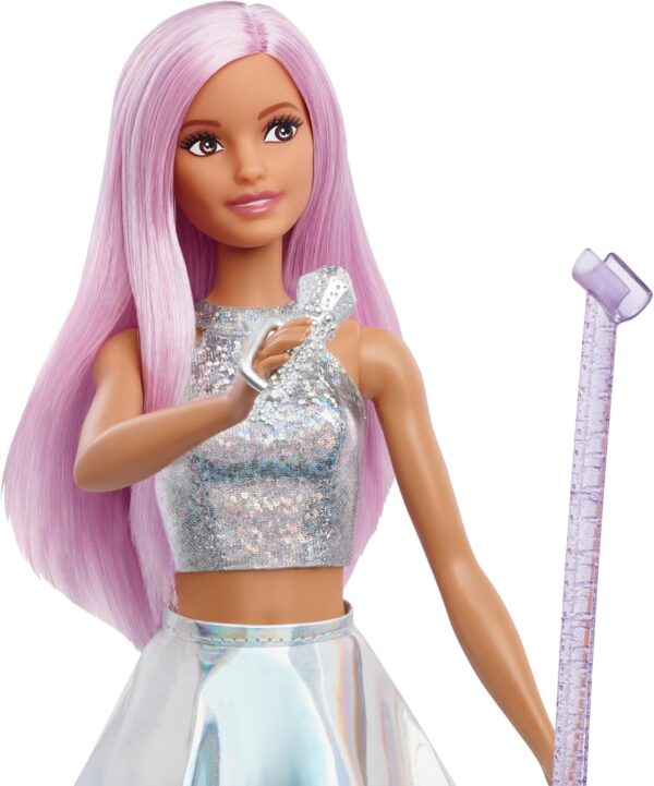 Barbie Careers Fashion Doll & Accessory, Pop Star with Pink Hair Wearing Iridescent Skirt with Microphone - Image 2